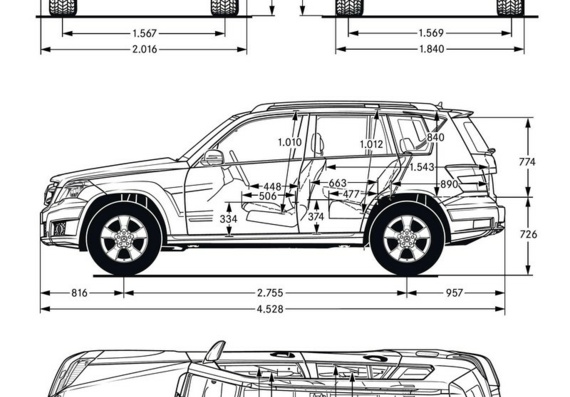 Mercedes-Benz GLK (2008) (Мерcедес-Бенз ГЛК (2008)) - чертежи (рисунки) автомобиля